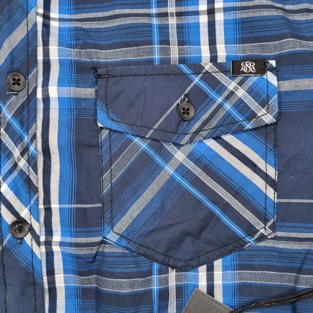 Rock & Republic Men's‎ Small Blue Plaid Short Sleeve Button Up Shirt - Picture 4 of 9